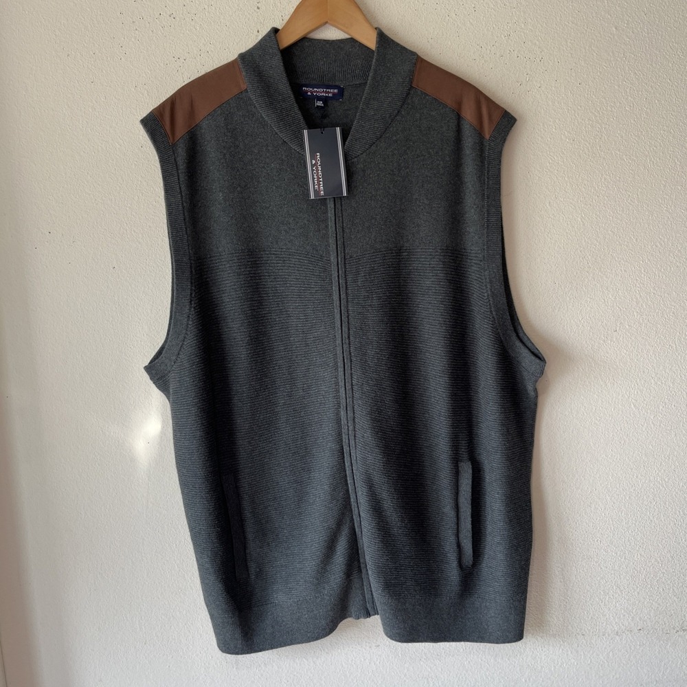 Roundtree & Yorke 3XB Full Zip Sweater Vest Big Tall Knit Gray Golf New Cotton